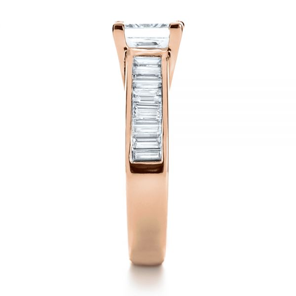 18k Rose Gold 18k Rose Gold Custom Princess Cut And Baguette Diamond Engagement Ring - Side View -  1131