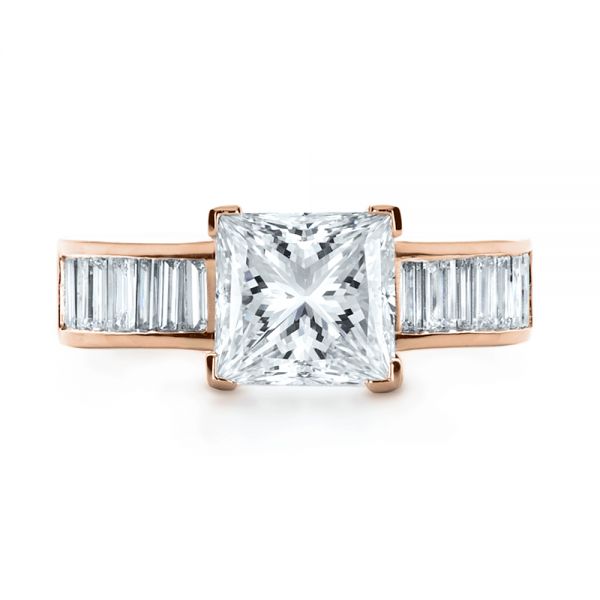 18k Rose Gold 18k Rose Gold Custom Princess Cut And Baguette Diamond Engagement Ring - Top View -  1131