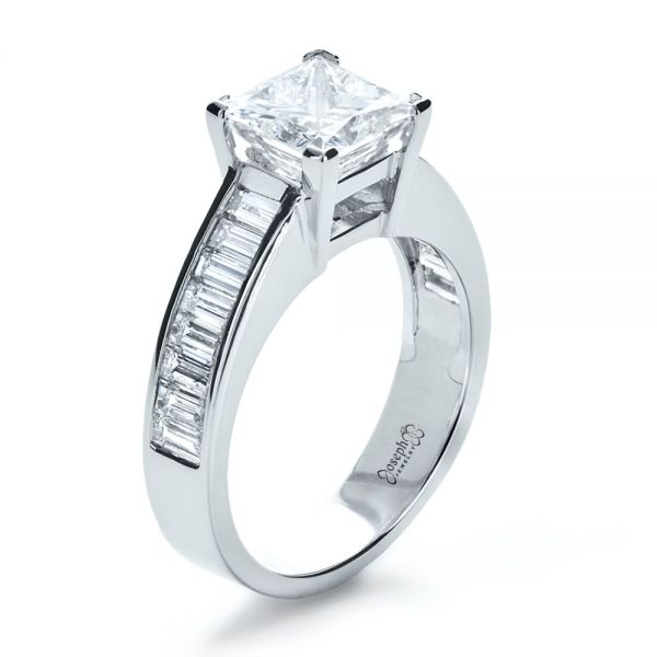 Custom Princess Cut and Baguette Diamond Engagement Ring  - Image
