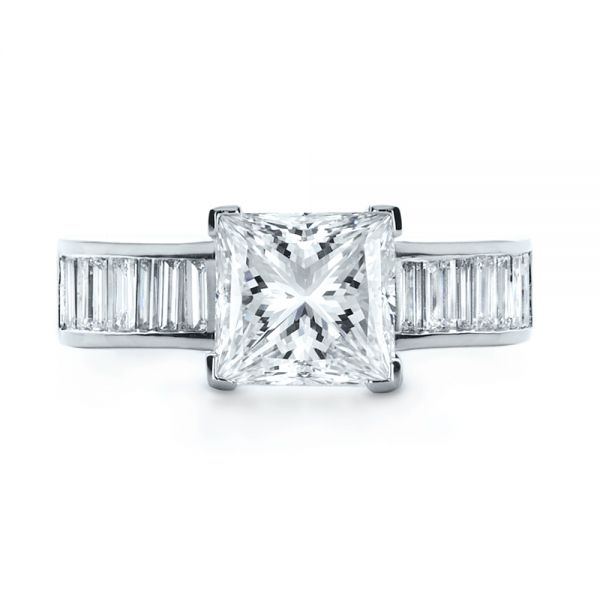 14k White Gold 14k White Gold Custom Princess Cut And Baguette Diamond Engagement Ring - Top View -  1131