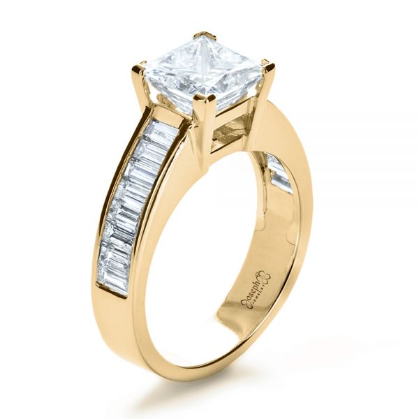 18k Yellow Gold 18k Yellow Gold Custom Princess Cut And Baguette Diamond Engagement Ring - Three-Quarter View -  1131