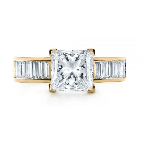 14k Yellow Gold 14k Yellow Gold Custom Princess Cut And Baguette Diamond Engagement Ring - Top View -  1131