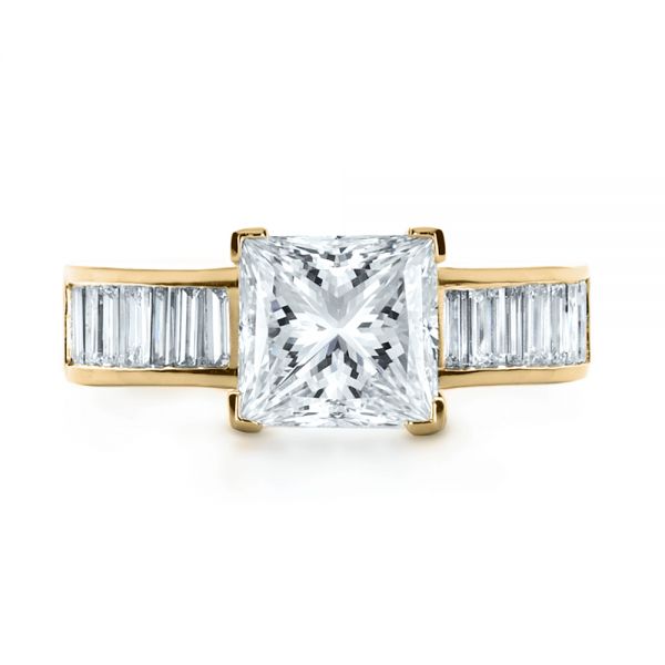 18k Yellow Gold 18k Yellow Gold Custom Princess Cut And Baguette Diamond Engagement Ring - Top View - 1131