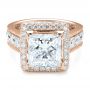 18k Rose Gold 18k Rose Gold Custom Princess Cut And Halo Engagement Ring - Flat View -  100124 - Thumbnail