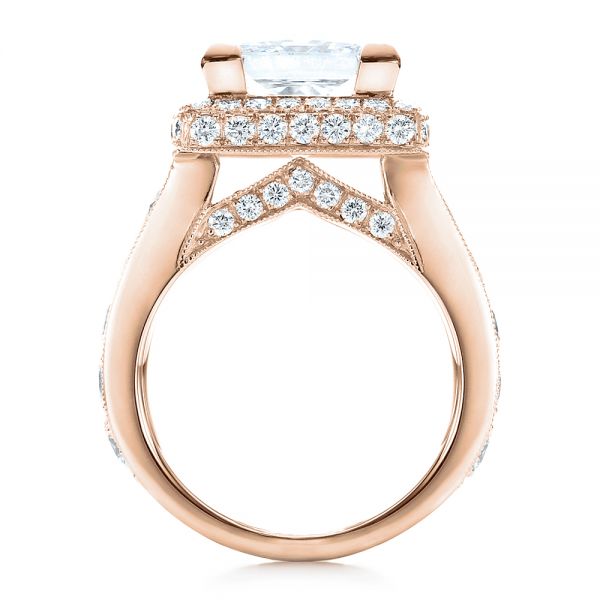 14k Rose Gold 14k Rose Gold Custom Princess Cut And Halo Engagement Ring - Front View -  100124