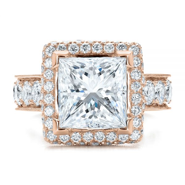 14k Rose Gold 14k Rose Gold Custom Princess Cut And Halo Engagement Ring - Top View -  100124