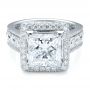 14k White Gold 14k White Gold Custom Princess Cut And Halo Engagement Ring - Flat View -  100124 - Thumbnail