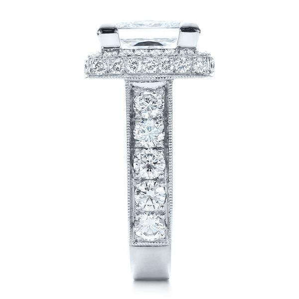Platinum Custom Princess Cut And Halo Engagement Ring - Side View - 100124