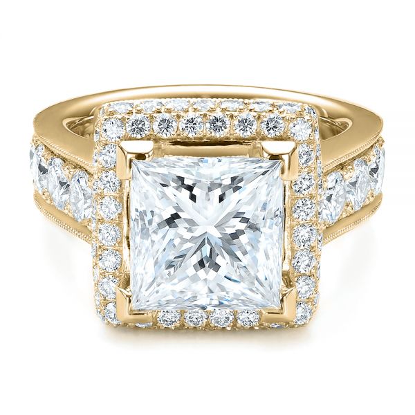 14k Yellow Gold 14k Yellow Gold Custom Princess Cut And Halo Engagement Ring - Flat View -  100124