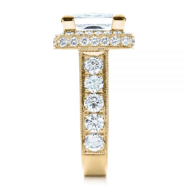 14k Yellow Gold 14k Yellow Gold Custom Princess Cut And Halo Engagement Ring - Side View -  100124