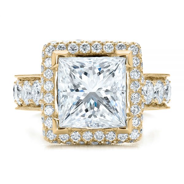 14k Yellow Gold 14k Yellow Gold Custom Princess Cut And Halo Engagement Ring - Top View -  100124