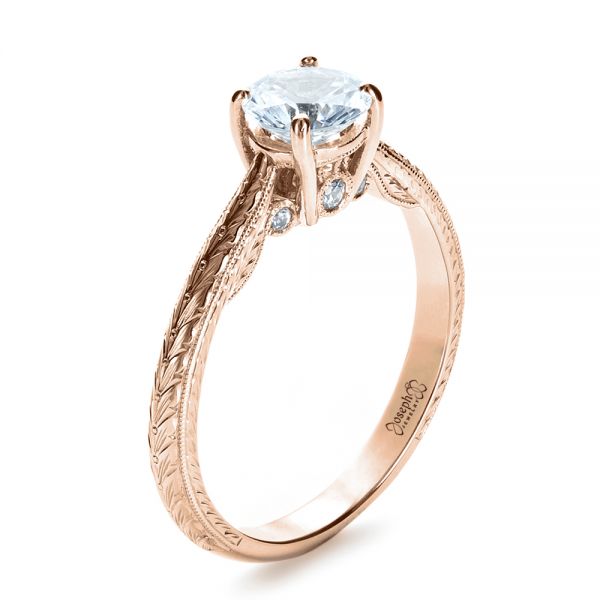 18k Rose Gold 18k Rose Gold Custom Prong Engagement Ring - Three-Quarter View -  1375