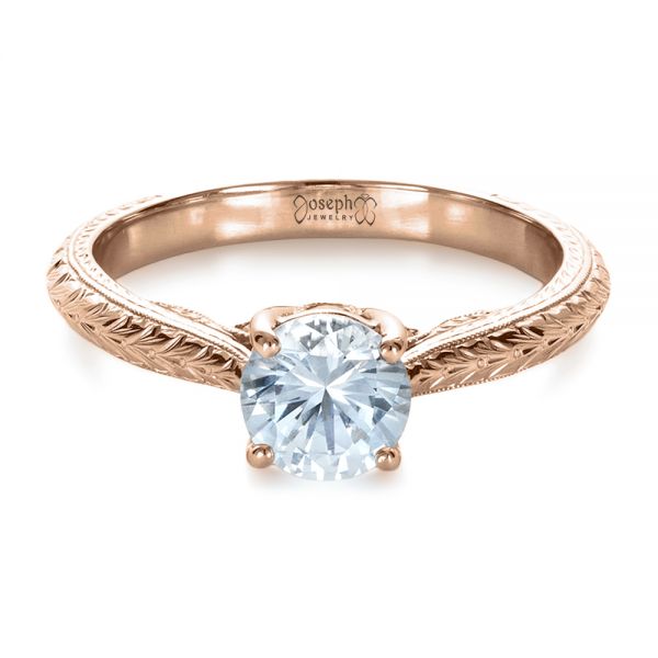 18k Rose Gold 18k Rose Gold Custom Prong Engagement Ring - Flat View -  1375