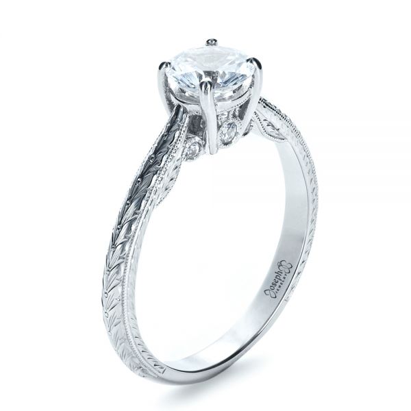 14k White Gold Custom Prong Engagement Ring - Three-Quarter View -  1375