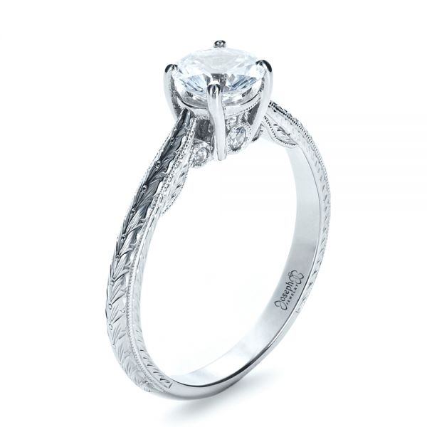 14k White Gold Custom Prong Engagement Ring - Three-Quarter View - 1375