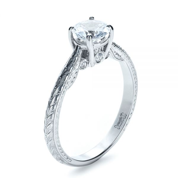 18k White Gold 18k White Gold Custom Prong Engagement Ring - Three-Quarter View -  1375