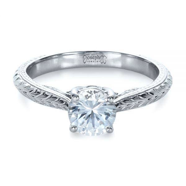 14k White Gold Custom Prong Engagement Ring - Flat View - 1375