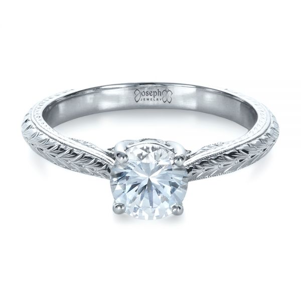 18k White Gold 18k White Gold Custom Prong Engagement Ring - Flat View -  1375