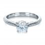 14k White Gold Custom Prong Engagement Ring - Flat View -  1375 - Thumbnail