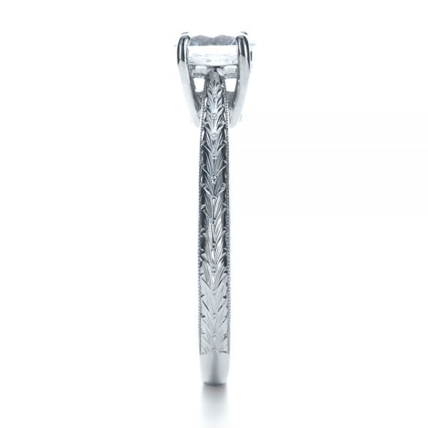 14k White Gold Custom Prong Engagement Ring - Side View - 1375