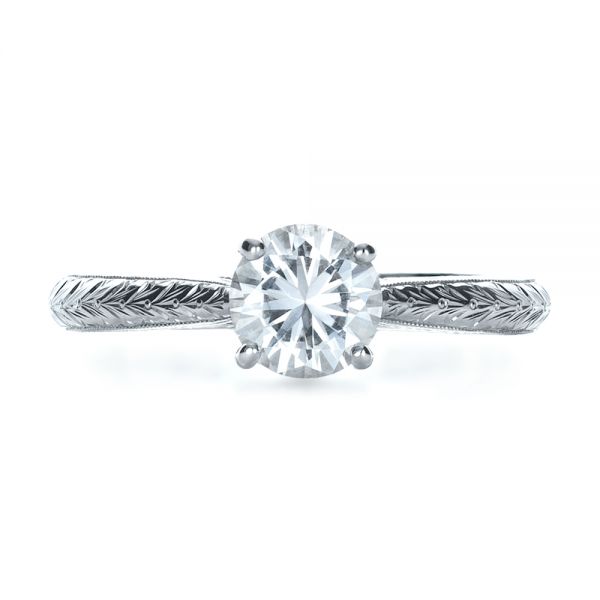 14k White Gold Custom Prong Engagement Ring - Top View -  1375