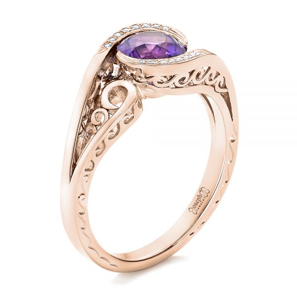 18k Rose Gold 18k Rose Gold Custom Purple Sapphire And Diamond Engagement Ring - Three-Quarter View -  102080