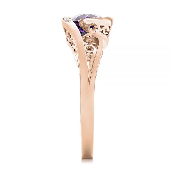14k Rose Gold 14k Rose Gold Custom Purple Sapphire And Diamond Engagement Ring - Side View - 102080