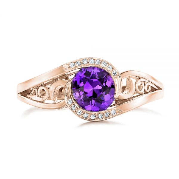 18k Rose Gold 18k Rose Gold Custom Purple Sapphire And Diamond Engagement Ring - Top View -  102080
