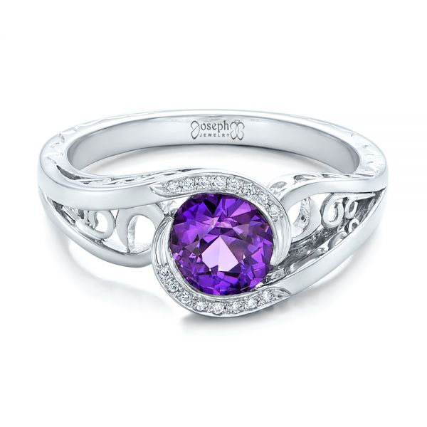 14k White Gold 14k White Gold Custom Purple Sapphire And Diamond Engagement Ring - Flat View -  102080