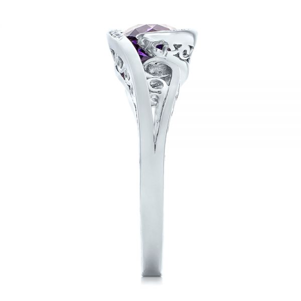 Platinum Custom Purple Sapphire And Diamond Engagement Ring - Side View - 102080