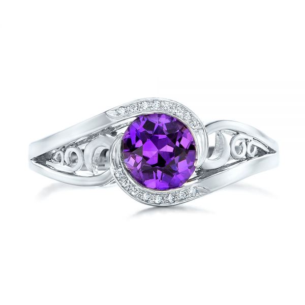 Platinum Custom Purple Sapphire And Diamond Engagement Ring - Top View - 102080