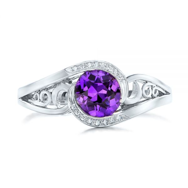  Platinum Custom Purple Sapphire And Diamond Engagement Ring - Top View -  102080