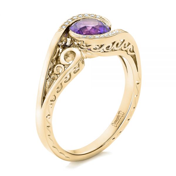 14k Yellow Gold 14k Yellow Gold Custom Purple Sapphire And Diamond Engagement Ring - Three-Quarter View -  102080