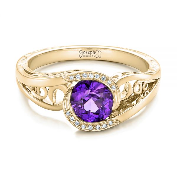 18k Yellow Gold 18k Yellow Gold Custom Purple Sapphire And Diamond Engagement Ring - Flat View - 102080