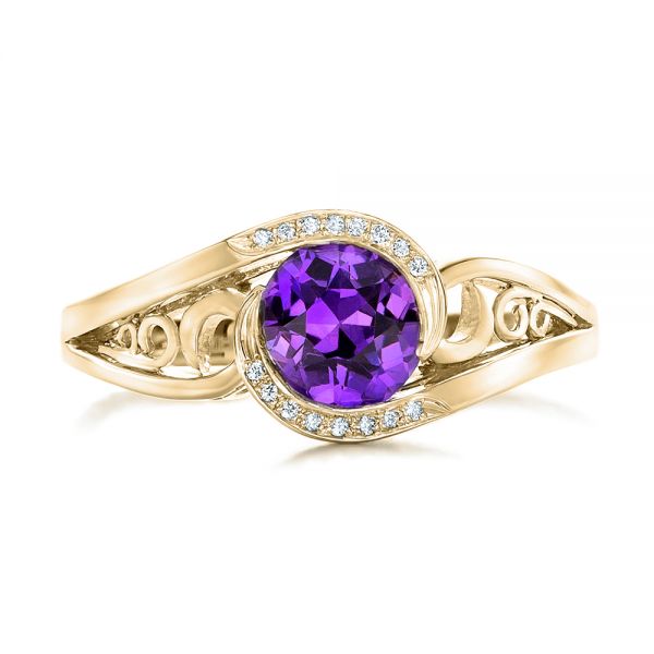 14k Yellow Gold 14k Yellow Gold Custom Purple Sapphire And Diamond Engagement Ring - Top View -  102080