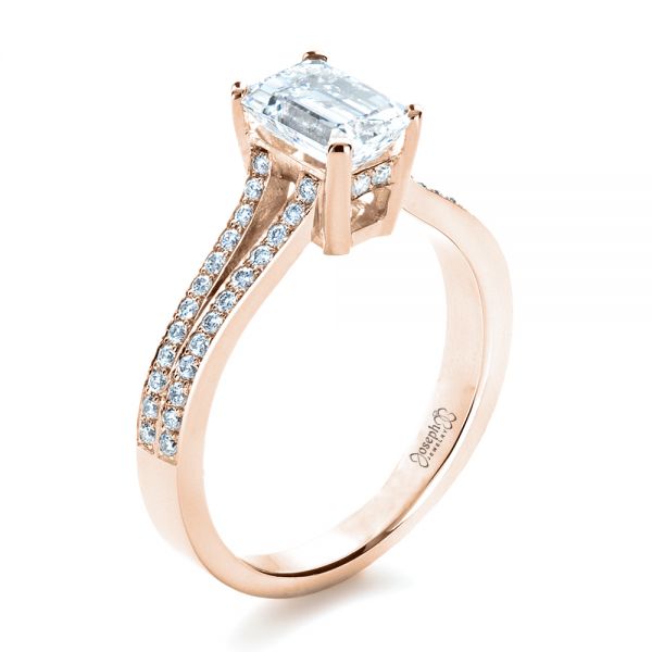 18k Rose Gold 18k Rose Gold Custom Radiant Cut Diamond Engagement Ring - Three-Quarter View -  1284