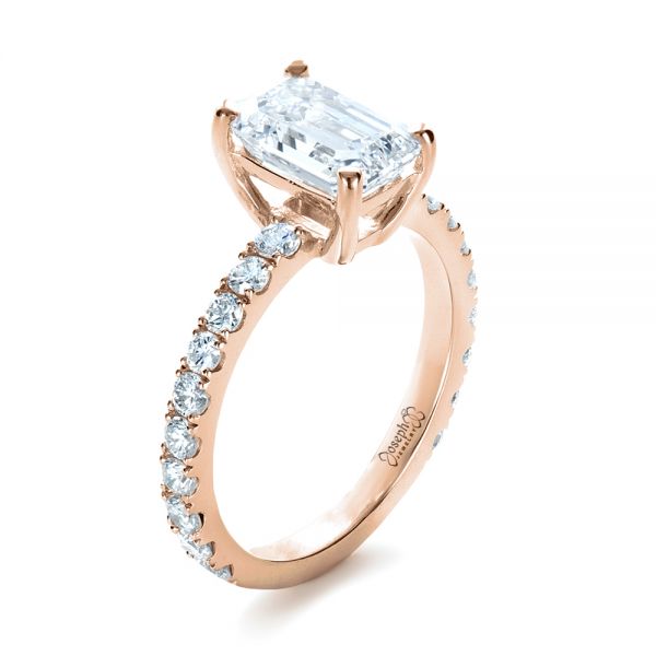 18k Rose Gold 18k Rose Gold Custom Radiant Cut Diamond Engagement Ring - Three-Quarter View -  1311