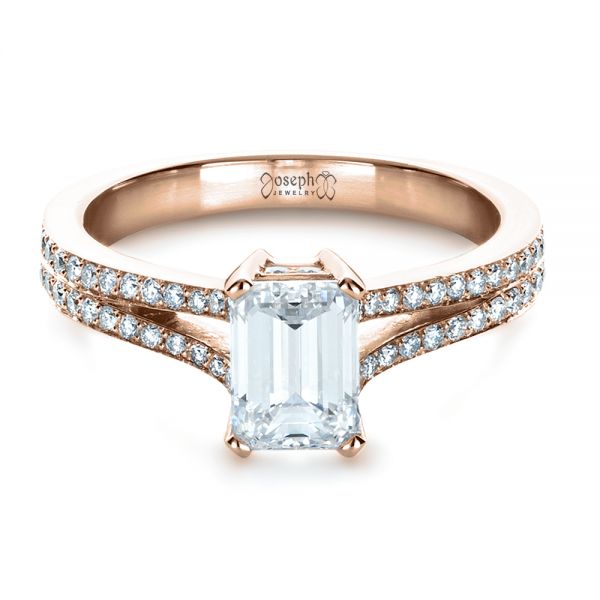 14k Rose Gold 14k Rose Gold Custom Radiant Cut Diamond Engagement Ring - Flat View -  1284