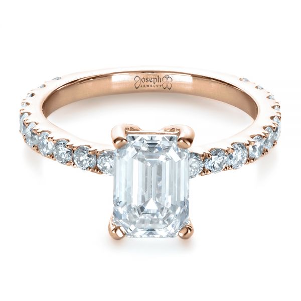 18k Rose Gold 18k Rose Gold Custom Radiant Cut Diamond Engagement Ring - Flat View -  1311