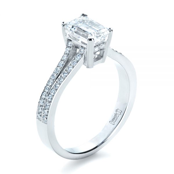  Platinum Custom Radiant Cut Diamond Engagement Ring - Three-Quarter View -  1284