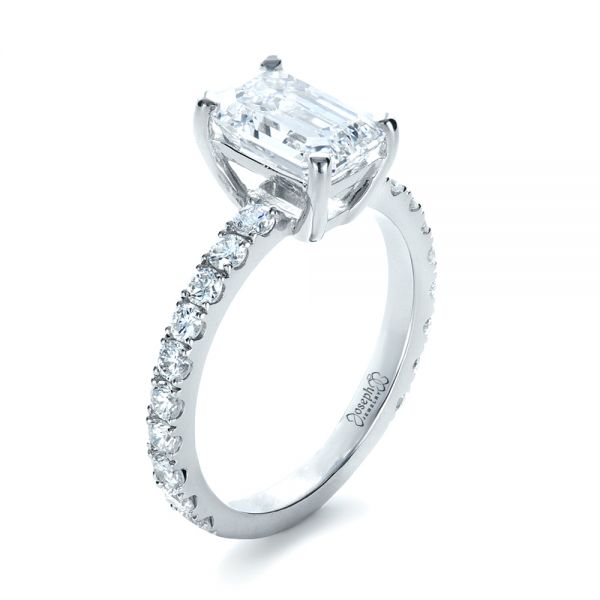  Platinum Custom Radiant Cut Diamond Engagement Ring - Three-Quarter View -  1311