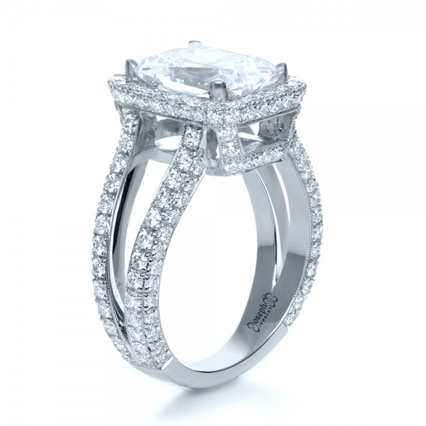  Platinum Custom Radiant Cut Diamond And Halo Engagement Ring - Three-Quarter View -  1117