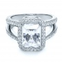  Platinum Custom Radiant Cut Diamond And Halo Engagement Ring - Flat View -  1117 - Thumbnail