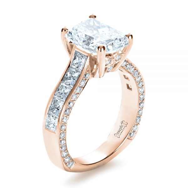 14k Rose Gold 14k Rose Gold Custom Radiant Cut Engagement Ring - Three-Quarter View -  1317