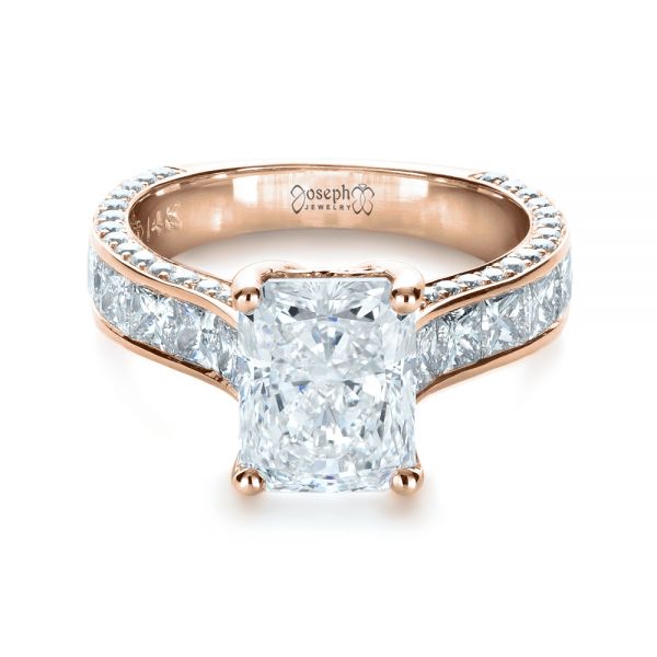 14k Rose Gold 14k Rose Gold Custom Radiant Cut Engagement Ring - Flat View -  1317