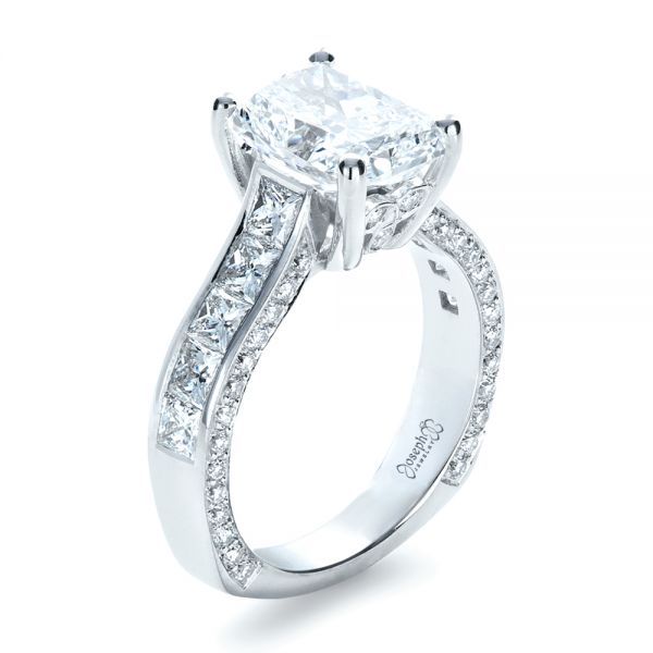 18k White Gold 18k White Gold Custom Radiant Cut Engagement Ring - Three-Quarter View -  1317