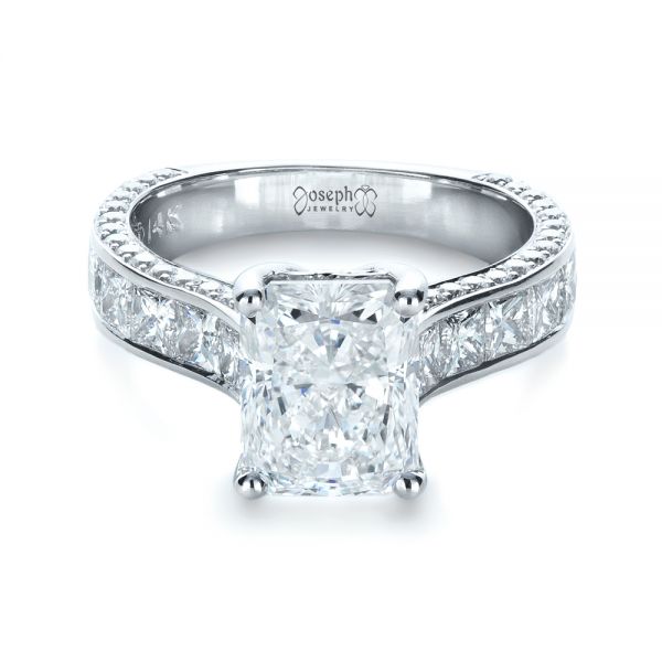 14k White Gold Custom Radiant Cut Engagement Ring - Flat View -  1317