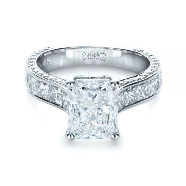 14k White Gold Custom Radiant Cut Engagement Ring - Flat View - 1317