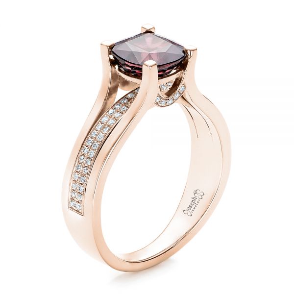18k Rose Gold 18k Rose Gold Custom Red Zircon And Diamond Engagement Ring - Three-Quarter View -  101475