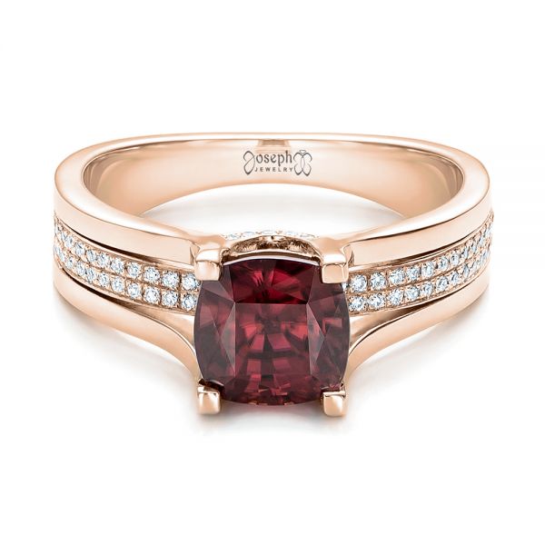 18k Rose Gold 18k Rose Gold Custom Red Zircon And Diamond Engagement Ring - Flat View -  101475